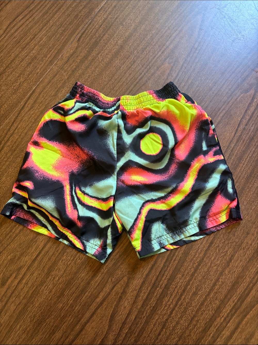 Nike Size 7 Black Shorts with Neon Multi Colors Swim Trunks Bottoms